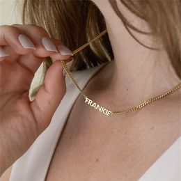 Pendant Necklaces Custom Name Necklace for Women Personalized Stainless Steel Cuban Chain Gold Necklaces for Men Small Letters Font Pendant Gift 230901