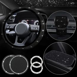 Steering Wheel Covers ROP Car Decoration Kit Black Artificial Diamond Cover Center Console Pad Gear Shift Ignition