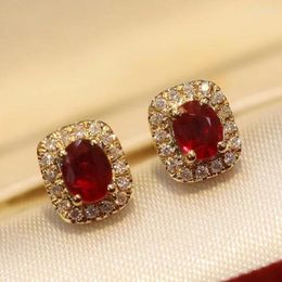 Stud Earrings Fashion Red Cubic Zirconia Luxury Gold Colour Wedding Ear Accessories For Women Versatile Jewellery Wholesale
