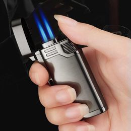 With Keychain Torch Turbine Lighter Jet Butane Blue Fire Cigar No Gas Lighter Cigarette Lighter 1300 C Butane Windproof Lighters VKRB