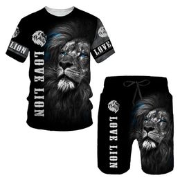 New Fashion Women/Mens Lion Funny 3d Print T-Shirt / Jogger Shorts Casusal Tracksuit Sets S-7XL 004