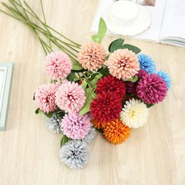 Decorative Flowers 3 Heads Artificial Gerbera Wedding Ball Chrysanthemum For Home Living Room Valentine's Day Decor Fake Plants