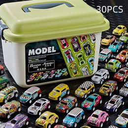 Diecast Model 30Pcs Alloy Racing Storage Box Iron Sheet Car Set Rebound Car Multiple Alloy Car Collections Children's Toys Birthday Gifts 230901