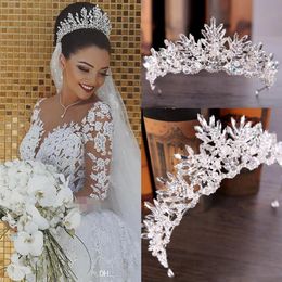 New Luxury Bridal Veils And Crown Wedding Hair Accessories White Ivory Long Crystal Beaded Bling Lace Tulle Cathedral Length 3M Ch232T