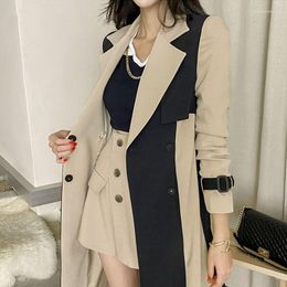 Women's Trench Coats Elegant Notched Collar Lady Patchwork Windbreaker Full Sleeve Buttons Belted Women Long 2023 Winter 2W1922