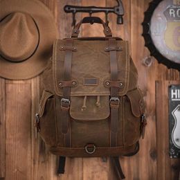 Backpack Vintage Canvas Leather Waterproof Travel Mochila Masculina Rucksack Men Waxed Laptop Bagpack