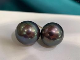 Stud Earrings RARE 12-13MM STRONG GREEN PURPLE Japanese Kasumi Pearl 18k Gold