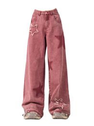 Women s Pants s Y2K Korean Vintage Women Fashion Streetwear Casual Red Star Baggy Higt Waist Straight Jeans Wide Leg Trousers Alt Clothes 230901