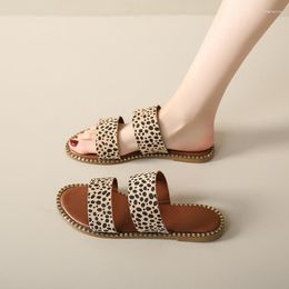 Slippers Women Leopard Flats Sandals 2023 Summer Beach Causal Ladies Shoes Classic Slingback Slides Pantuflas Chausson Femme
