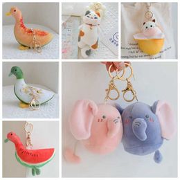 Stuffed Plush Animals 10cm Anime Cat Duck Keychain Soft Plush Toy Stuffed Elephant Doll Lovely Backpack Decoration Best Gift for Girls