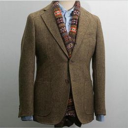Men's Suits & Blazers 2021 Mens Tweed Jacket Brown Coat Bespoke Herringbone Coats Blazer Masculino Men2652