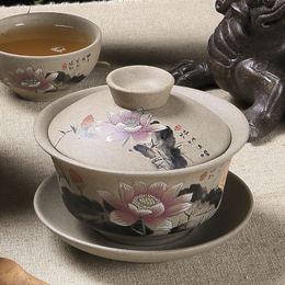 Tea Cups Chinese Kung Fu Teapot Pottery Clay Cup Classical Gaiwan Traditional Handmade Set 230901