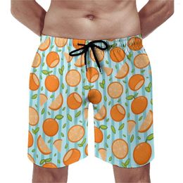 Men's Shorts Orange Oranges Board Summer Cartoon Fruit Print Surfing Short Pants Quick Dry Retro Design Oversize Swimming Trunks
