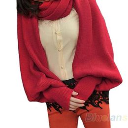 Whole- Fashion Style Women SolidSleeve Crochet Knit Long Soft Wrap Shawl Scarves Novelty 1EKJ322M