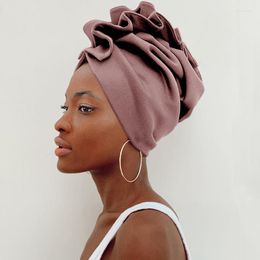 Ethnic Clothing 2023 Ruffled Turban Cap For Women African Lady Head Wraps Soild Colour Headscarf Bonnet Cancer Chemo Hat Muslim Turbans