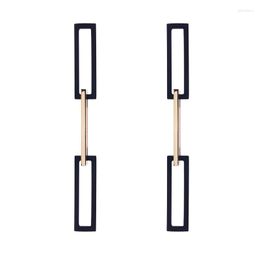 Stud Earrings Long For Women Hollow Rectangular Black Rose Gold Color Geometric Titanium Steel Jewelry Lover Gift(GE124)