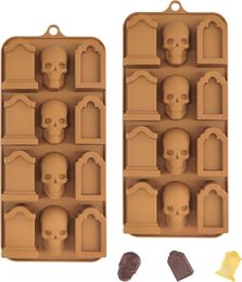 Skull Chocolate Moulds Halloween Gravestone Silicone Moulds for Ice Cube Cupcake Cake Topper Decoration 122948