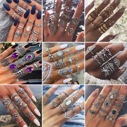 Wedding Rings Vintage Purple Crystal Knuckle Rings for Women Bohemian Geometric Anel Finger Ring Set Boho Party Anillos Mujer Jewellery 230901