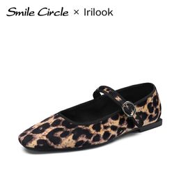 Slippers Smile Circle IrilookVelvet Mary Jane Ballet Flat Shoes Leopard Print Comfortable Soft Round Toe Flat for 230901