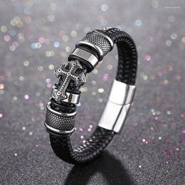 Charm Bracelets 2023 Creative High-End Explosive Hand-Woven Cross Men's Bracelet Light Luxury Fashion Trend Niche