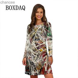 Basic Casual Dresses Oil Painting Dresses Women 2023 Vintage Abstract Art Print Long Sleeve Loose Dress Autumn Winter Casual Street Oversized Dress LST230904