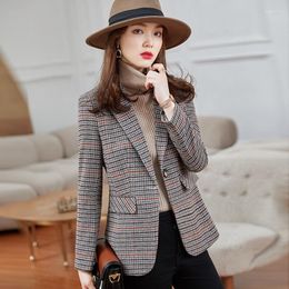Women's Suits Autumn Fashion Red Plaid Office Blazer For Women Single Button Long Sleeve Casual Slim Jacket Work Wear Female Business