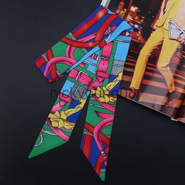 Pendant Scarves Luxury Twill Emulation Silk Small Women Fashion Head Bag Scarf Flower Print Hair Handle Tie Multifunction Hand Ribbon Scarf x0904