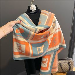 Scarves Thick Cashmere Scarf for Women Fashion Winter Warm Pashmina Shawl Wraps Bufanda Female Blanket Design Brand Poncho Echarpe 230904