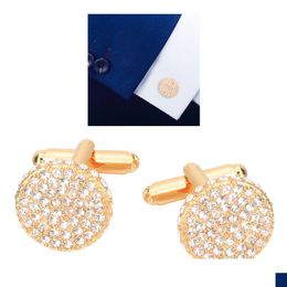 Cuff Links 1 Pair Crystal Shirt Suit Collar Cufflinks Gold 220810 Drop Delivery Jewellery Tie Clasps Tacks Dhkgu