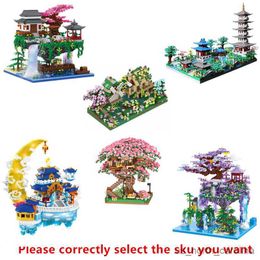 Blocks Chinese Architecture Micro Building Blocks Model Tower West Lake Trees DIY Diamond with Light Toys for Kids Adults Gift R230904