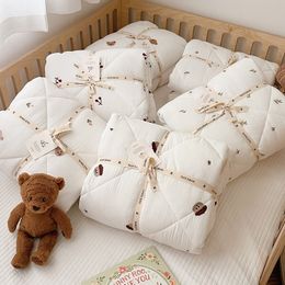 Quilts Baby Winter Quilt Kids Cotton Muslin Comforter Bear Olive Bunny Embroidery Thick Warm Blanket Toddler Sleeping Cover 230901