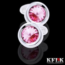 Cuff Links KFLK Jewellery shirt cufflinks for mens Brand Pink Crystal Cuff link Wholesale Luxury Wedding Button High Quality guests 230904