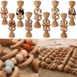 Rattles Mobiles 1pc Baby Teether Toys Beech Wood Rattle BPA Free Rodent Silicone Beads Music born Play Gym Educational 230901
