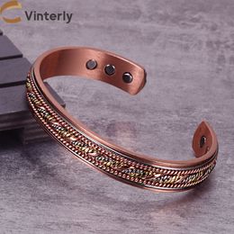 Bangle Twisted Pure Copper Bracelet Men Adjustable Cuff Wristband Magnetic Bangles Arthritis Health High Magnet Solid Copper Jewelry 230901