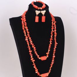 Charm Bracelets 4ujewelry African Costume Nigeria Coral Beads Necklace Jewelry Set Bridal Jewellery Set Orange 230901