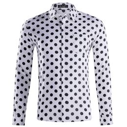 Fashion Polka Dot Shirt Men Slim Fit Long Sleeve Mens Dress Shirts 100% Cotton Casual Button Down Shirt Male Chemise XXL GD37274D