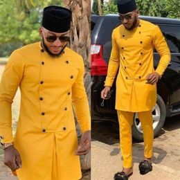 Men's Suits & Blazers Yellow African Suit Traditional Senator Tuxedo Groom For Men Wedding Mens Blazer Jacket 2pcs Coat Pants220z