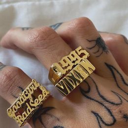 Wedding Rings Personalised Hip-Hop Name Rings For Women Men Customised Date Rings Custom Year Ring Stainless Steel Punk Style Jewellery Gift 230901