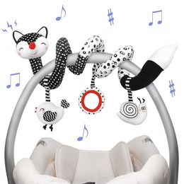 Rattles Mobiles Baby Spiral Plush Toys Black White Stroller Stretch Activity Car Seat Hanging Rattle Crib Mobile Sensory for born 230901