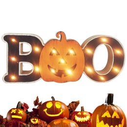 Decorative Objects Figurines Halloween Wooden Table Centrepiece Glowing Tabletop Decoration Pumpkin Boo Letters Sign Party For Fall 230901