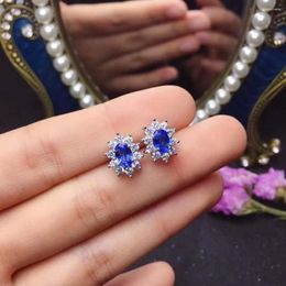 Stud Earrings Natural And Real Blue Sapphire 925 Sterling Silver For Women Wedding Engagement