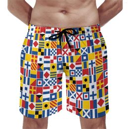 Men's Shorts Funny Letter Print Board Nautical Signal Flags Retro Short Pants Custom Sports Quick Dry Beach Trunks Present