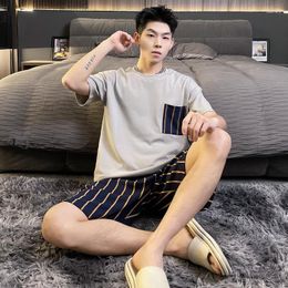 Men's Sleepwear Summer Fashion Soft Cotton Pajamas Set For Gentleman Round Collar Casual Loungewear Young Man Pjs