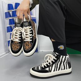 Dress Shoes Lace-up Canvas Mens Casual Boot Man's Ankle Boots Zebra Leopard Male Outdoor Sport Sneakers Trend Ins Shoes Zapatilla Hombre 230901