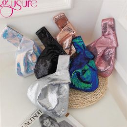 Evening Bags Gusure Korea Style Sequins Wrist Bag Sleeve Knot Pouch Portable Purse Women's Small Handbag Luxury Design Phone