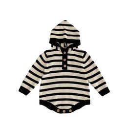 Autumn New Stripe Baby Clothes Cotton Sweater Jumpsuit Baby Knitted Long Sleeve Romper With Hat 2575