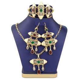 Wedding Jewellery Sets Sunspicems Ethnic-Style Morocco Jewellery Sets Gold Colour Women Drop Earring Charm Bracelet Necklace Arabic Bride Wedding Jewellery 230901