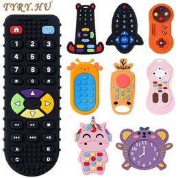 Teethers Toys TYRYHU 1Pc Baby Silicone Teether Remote Control Shape Rodent Gum Pain Relief Teething Toy Kids Sensory Educational 230901