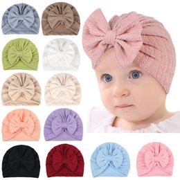 baby fetal hat Newborn babys cotton hairband solid color wheat grain bow cap kids Indian hats keep warm hairbands children's headwear