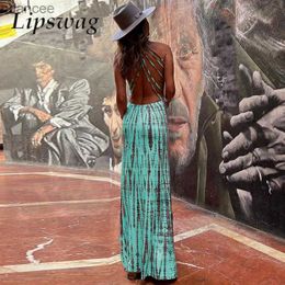 Basic Casual Dresses Fashion Women Sleeveless Boho Loose Dresses Sexy Hollow Backless Design Maxi Party Dress Casual Tie-dye Printed Long Beach Dress LST230904